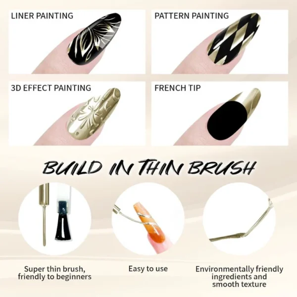 Nailcrafts Metallic Gold Painting Gel, Nail Art 3D Mirror Effect Gel Nail Polish, Painted Drawing Gel, Build in Thin Brush Soak Off Gel for Salon Home DIY Manicure,Gold - Image 3