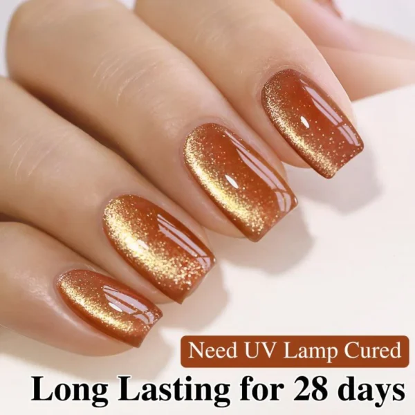 Nailcrafts  Magnetic Nail Polish, 10ml GOLD Copper Crystal Glitter Cat Eye Gel Nail Polish Semi-Permanent Nail Polish for Nails Glitter Gel Nail Design - Image 5