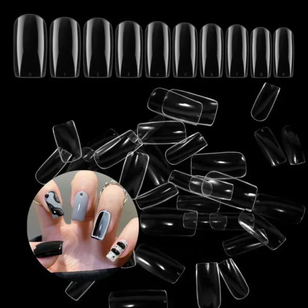 HSM Square Fake Nails 500Pcs Nails , Acrylic Nail Kit Square Pre-Shaped Press On Nails, Clear And Natural False Nail Extension Kit, Full Cover Soft Gel Nail Tips, Home Salon Nail Art Manicure Set, 11 Sizes - Image 5