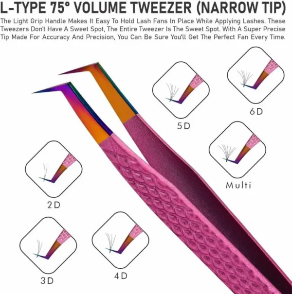 BLINK Professional Fiber Tip Tweezers for Lash Extensions. Craft Perfect Lashes Fans with Strong Grip Narrow L-Type 75? Mega Volume Eyelash Tweezers. Anti-Slip & Easy on Hands Nano Tip Lash Tweezers