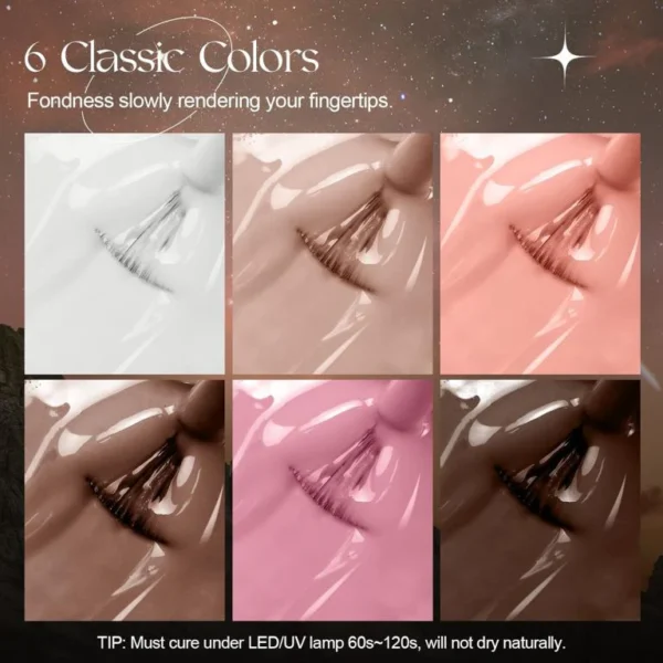 ROSALIND UV Nail Polish, 6 Colors Mini Gel Nail Polish Set White Nude Light Pink Brown Shellac Soak Off UV LED Nail Polish French Manicure for Women Mother Gift Set - Image 3