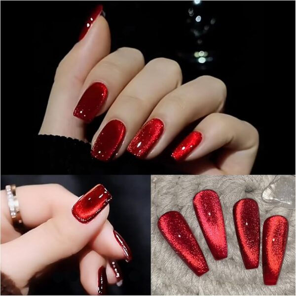 Nailcrafts Cat Magnetic Eye Gel Nail Polish Ruby Red Glitter Shiny Sparkle Crystal Gel Nail Polish Magnetic Nail Polish Salon DIY at Home - Image 4