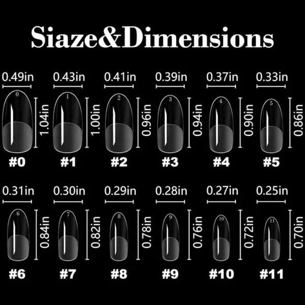 HSM Oval Nail Tips Clear Full Cover Medium Length Round Fake Nails Acrylic Gel X Nail Tips for Salon and Home Nail Art Manicure 12 Sizes - Image 2