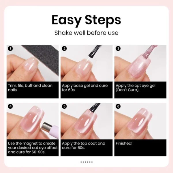 Nailcrafts Cat Eye Gel Nail Polish, Jelly Pink Cat Eyes Gel Polish Galaxy Soak off Cats Eye Gel Polish Magnetic for Nail Art Manicure - Image 7