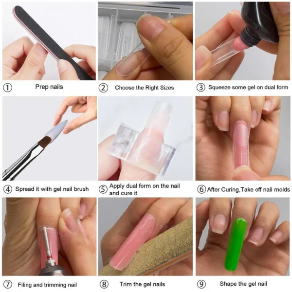 120Pcs Dual Nail Forms,Long Almond Extension Poly Nail Gel Nail Forms Full Cover Nail Molds 12 Sizes for Solid Nail Gel Glue Nail Art - Image 2