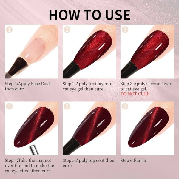 Nailcrafts Cat Magnetic Eye Gel Nail Polish Ruby Red Glitter Shiny Sparkle Crystal Gel Nail Polish Magnetic Nail Polish Salon DIY at Home - Image 5
