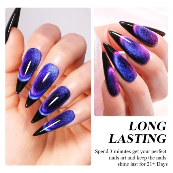 Nailcrafts 9D Cat Eye Gel Nail Polish, Upgraded Magnetic Gel Polish Kit with Magnet Stick, Galaxy Chameleon Effect Silky Cat Eye Nail Gel Soak Off Nail Art Salon Manicure - Image 3