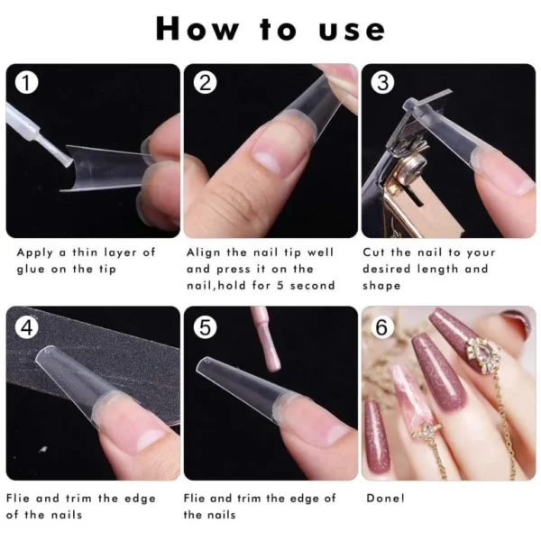 500PCS Half Cover Ballerina Nail Tips - Acrylic Nail Tips, 10 Size Clear Nail Tips, Half Cover Acrylic False Nail Tips With Box for Nail Tips Art Salons and Home - Image 6