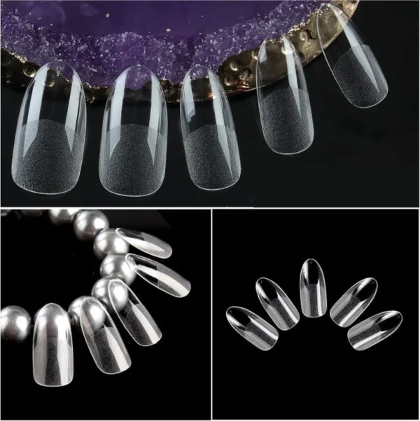 HSM Oval Nail Tips Clear Full Cover Medium Length Round Fake Nails Acrylic Gel X Nail Tips for Salon and Home Nail Art Manicure 12 Sizes - Image 7