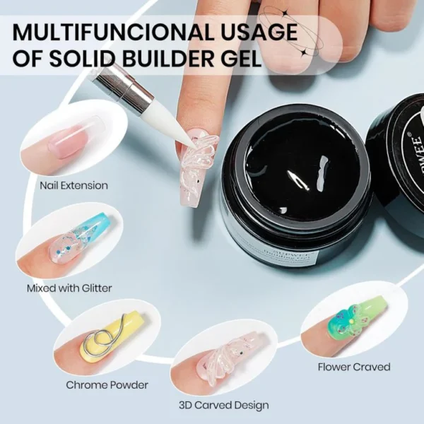 Solid Builder Gel Nail Kit - Acrylic Nail Kit Non Stick Builder Gel For Nails Clear Nail Extension Gel for Nail Carving Frech Nails 3D Modeling Nail Art - Image 4
