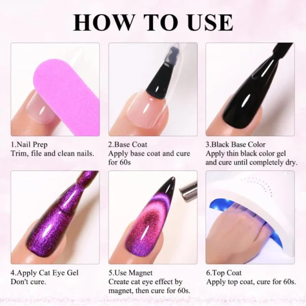 Nailcrafts 9D Cat Eye Gel Nail Polish, Upgraded Magnetic Gel Polish Kit with Magnet Stick, Galaxy Chameleon Effect Silky Cat Eye Nail Gel Soak Off Nail Art Salon Manicure - Image 2