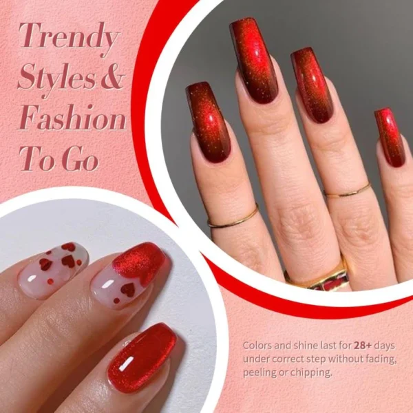 Nailcrafts Cat Magnetic Eye Gel Nail Polish Ruby Red Glitter Shiny Sparkle Crystal Gel Nail Polish Magnetic Nail Polish Salon DIY at Home - Image 2