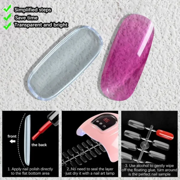 Flat Square Nail Tips for Nail Color Display Book, Nail Color Display Chart Nail Display Card for Colorful Nail Polish DIY Training Practicing Displaying (Transparent) - Image 2