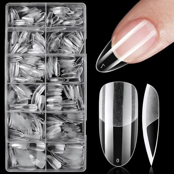 HSM Oval Nail Tips Clear Full Cover Medium Length Round Fake Nails Acrylic Gel X Nail Tips for Salon and Home Nail Art Manicure 12 Sizes - Image 8