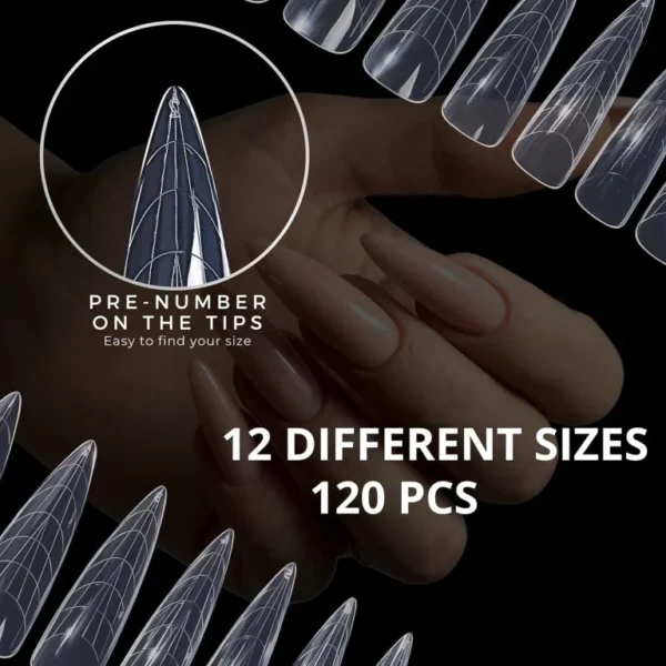 120Pcs Dual Nail Forms,Long Almond Extension Poly Nail Gel Nail Forms Full Cover Nail Molds 12 Sizes for Solid Nail Gel Glue Nail Art - Image 6
