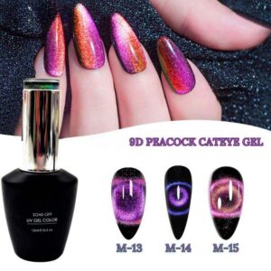 Nailcrafts 9D Cat Eye Gel Nail Polish, 15ML Chameleon Holographic Glitter Cat Eye Gel Polish UV LED Magnetic Gel Nail Polish Sparkly Home DIY Manicure Nail Salon Kit