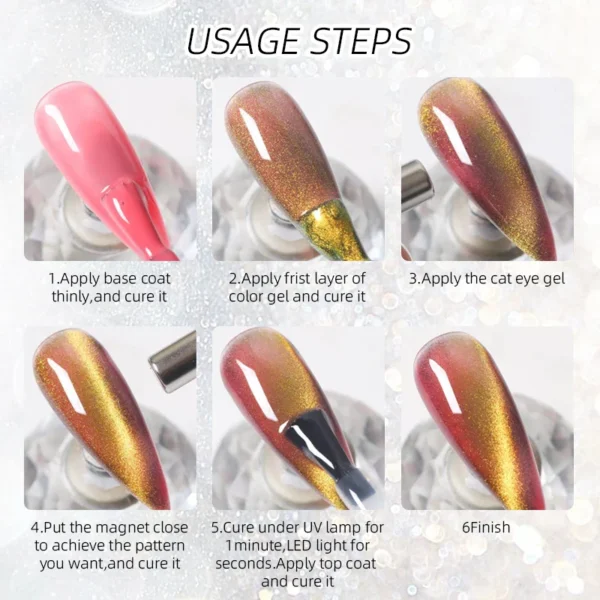 Nailcrafts Shiny Gold Cat Eye Gel Nail Art Polish Gel Gold Snowlight Semi-transparent Soak Off Gel Polish Led UV Gel For Manicure - Image 2