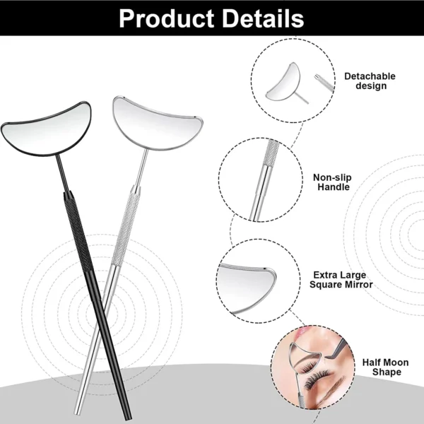BLINK Half Moon Detachable Large Lash Mirror Eyelash Extension Mirror Stainless Steel Lash Tool Moon Shape Eyelash Mirror Lash Tools Makeup Lash Mirror for Eyelash Extension (Black) - Image 5