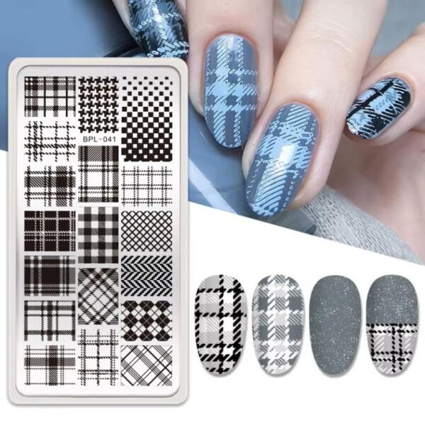 BORN PRETTY Rectangle Plaid Stripe Pattern BPL-041 Nail Stamping Plates Stamp Template Stainless Steel Nail Art Printing Tool - Image 5