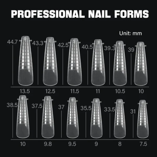 Dual Nail Forms,Long Ballet Extension Polygel Nail Forms Full Cover Nail Molds 12 Sizes for Solid Nail Gel Glue Nail Art Design (Extra Long Ballet) - Image 6