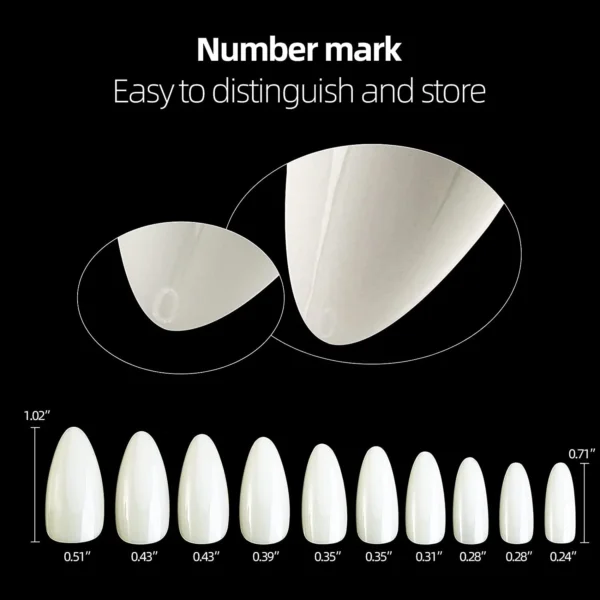Full Cover Medium Almond False Nail Tips, 10 Sizes Manicure Fake Nails Acrylic Nail Art Tips for DIY Home Nail Salon Nail Design - Image 5