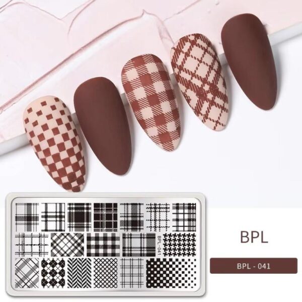 BORN PRETTY Rectangle Plaid Stripe Pattern BPL-041 Nail Stamping Plates Stamp Template Stainless Steel Nail Art Printing Tool