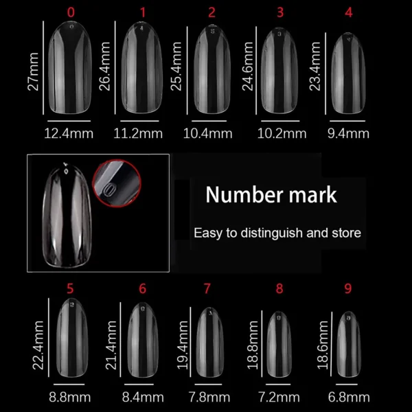 High Quality press on Nails 600pcs Oval Fake Nail Tips Full Cover False Nails Clear Press on Nails Acrylic Nail Tips, 10 Sizes - Image 3