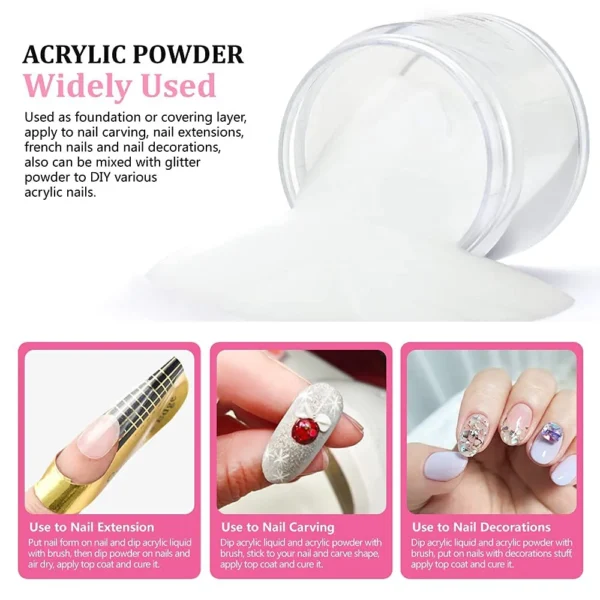 Nailcrafts Crystal Clear Acrylic Powder for Nail extension Ultra Smooth for nail art and decoration - Image 4