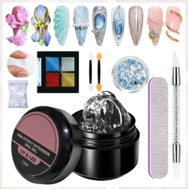 Solid Builder Gel Nail Kit - Acrylic Nail Kit Non Stick Builder Gel For Nails Clear Nail Extension Gel for Nail Carving Frech Nails 3D Modeling Nail Art