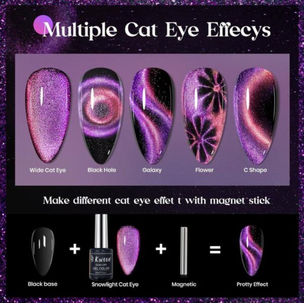 NailcraftsPEACOCK Cat Eye Gel Nail Polish, Magnetic Gel Polish Magic Shimmer Galaxy Effect Holographic Glitter Silky Cat Eye Nail Polish Soak Off Nail Art Salon Manicure at Home - Image 3