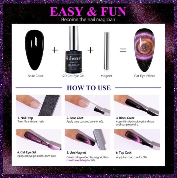 NailcraftsPEACOCK Cat Eye Gel Nail Polish, Magnetic Gel Polish Magic Shimmer Galaxy Effect Holographic Glitter Silky Cat Eye Nail Polish Soak Off Nail Art Salon Manicure at Home - Image 4
