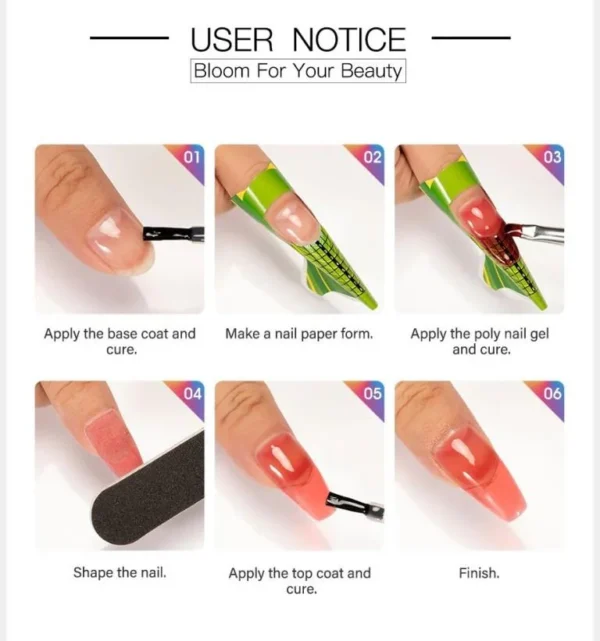 8 Pcs Polygel Nail kit with nail polish light base bright top coat gel poly long lasting nails gel starter kit - Image 3