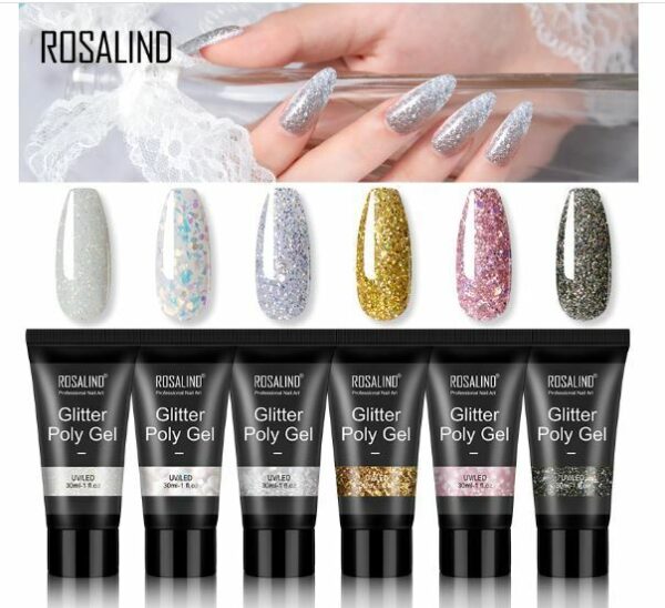ROSALIND Glitter Extension Gel 30ml Glitter Diamond Nail Builder for Nail Art, Nail Thickening Poly Nail Gel Tube Need UV Lamp