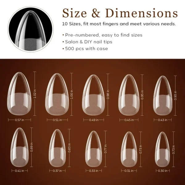 Medium Almond Nail Tips 500Pcs Pre-Shaped Half Matte Full Cover False Nails Gel Nail Tips Stronger Adhesion Acrylic False Press on Nails for Nail Extension Nail Art - Image 5