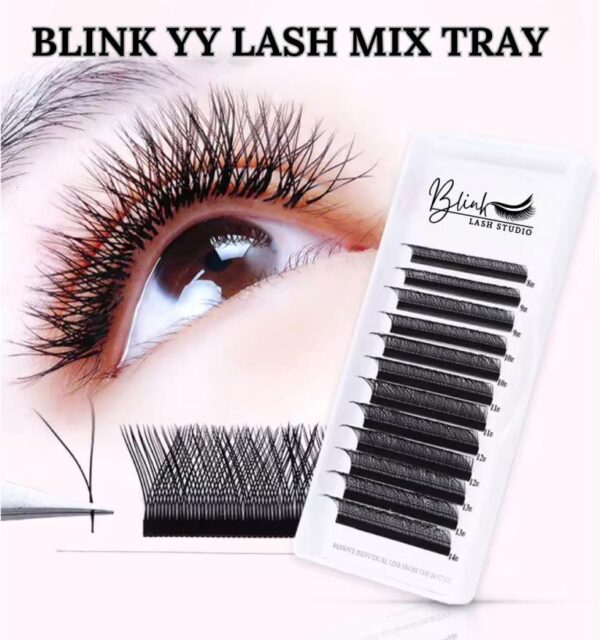 Blink YY Lashes 2D Pre Made Fan Eyelash Extensions Volume 0.07 CC / 0.07D Curl Mix Premade Y Shape Soft Natural Eyelashes Extension by Blink - Image 2