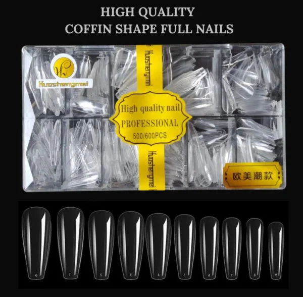High Quality Coffin Fake Nail Tips - 600PCS Long Coffin Shaped Clear Acrylic Nails Full Cover Press on Nails for DIY Nail Art, 10 Sizes - Image 3