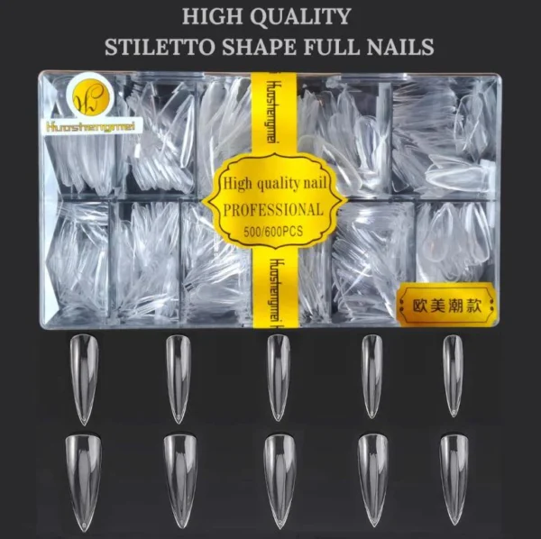 High Quality Stiletto Fake Nail Tips - 600PCS Long Stiletto Shaped Clear Acrylic Nails Full Cover Press on Nails for DIY Nail Art, 10 Sizes