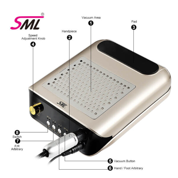 SML 2 in 1 Manicure Nail Sander, Drill & Dust Collector 35000 RPM Vacuum Cleaner Professional Nail Drill Machine for Gel and Acrylic Nail Art - Image 4