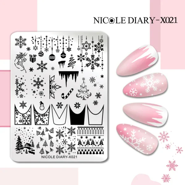 NICOLE DIARY French Snowflakes Nail Stamping Plate Christmas Nails Floral Stamp Template Nail Polish Manicure Printing Stencils - Image 4