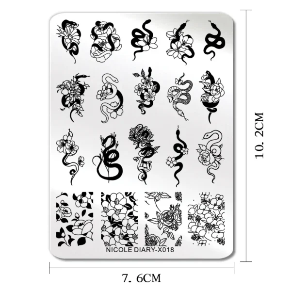 NICOLE DIARY Nail Art Stamping Plate Black Snake Line Drawing Template Animal Butterfly Flower Leaf Stamp Nail Mold Stencil Tool - Image 3