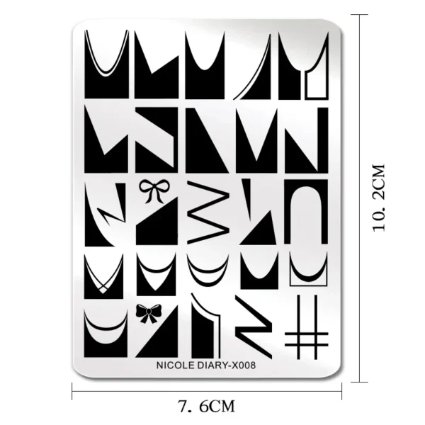 NICOLE DIARY New Original Design X-Series Stainless Steel French Nail Template Nail Art Stamping Plates - Image 3