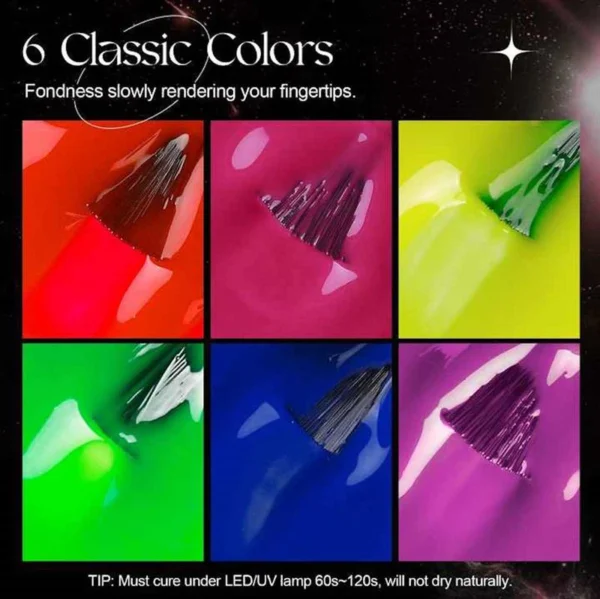 ROSALIND 6PCS SET Soak Off UV LED Neon Color Bright Colored Series Nail Gel For Nail Art Design For Manicure - Image 5