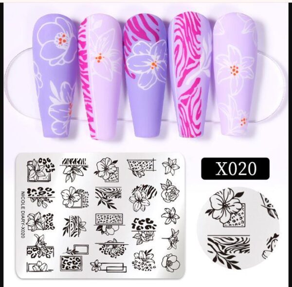 NICOLE DIARY French Snowflakes Nail Stamping Plate Christmas Nails Floral Stamp Template Nail Polish Manicure Printing Stencils