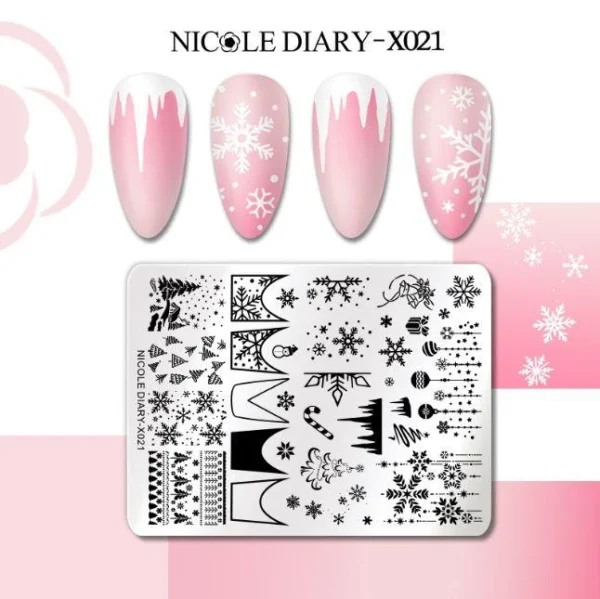 NICOLE DIARY French Snowflakes Nail Stamping Plate Christmas Nails Floral Stamp Template Nail Polish Manicure Printing Stencils - Image 2