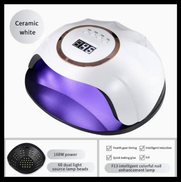 168W High Power Professional UV Gel Nail Lamp F13 Nail Dryer Gel Polish Light with 4 Timer Setting for Salon Use