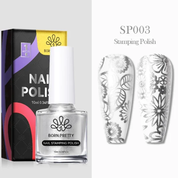 BORN PRETTY 1 Bottle 10ml Nail Stamping Polish Gold Silver Black White Color Nail Printing Polish - Image 6