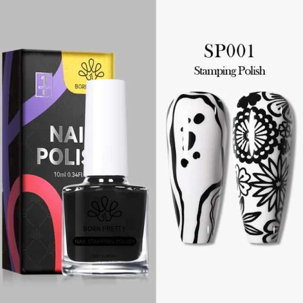 BORN PRETTY 1 Bottle 10ml Nail Stamping Polish Gold Silver Black White Color Nail Printing Polish - Image 5