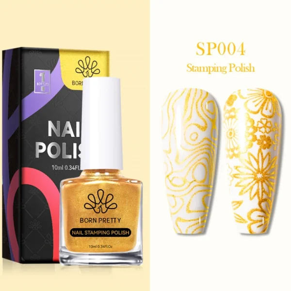 BORN PRETTY 1 Bottle 10ml Nail Stamping Polish Gold Silver Black White Color Nail Printing Polish - Image 8