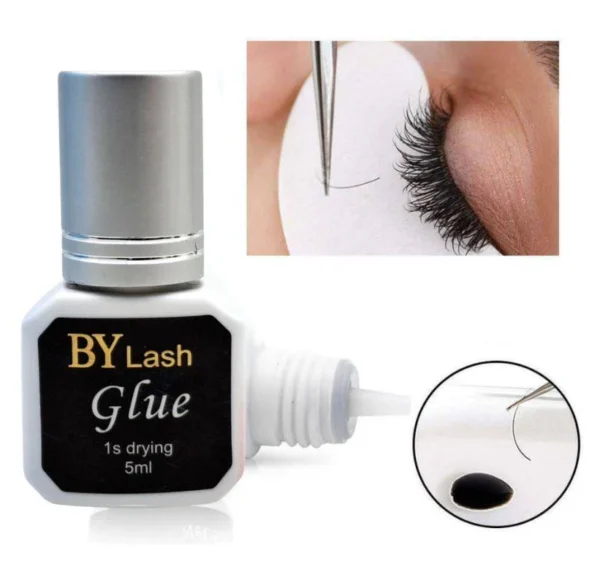 BY Eyelash Extension Glue, Extra Strong Professional Eyelash Glue, 1 Sec Drying time, 7-9 Weeks Retention, lash Extension Glue or Semi-Permanent Eyelash Extensions (0.17fl.oz / 5ml)