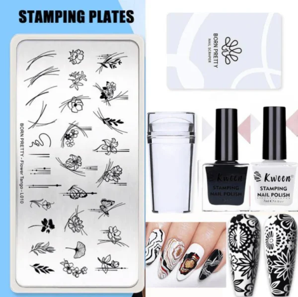 Nail Art Stamping Kit Lines Pattern Plate with 2 Stamping Polish and Stamper Scraper Tool For Nail art Stamping - Image 4